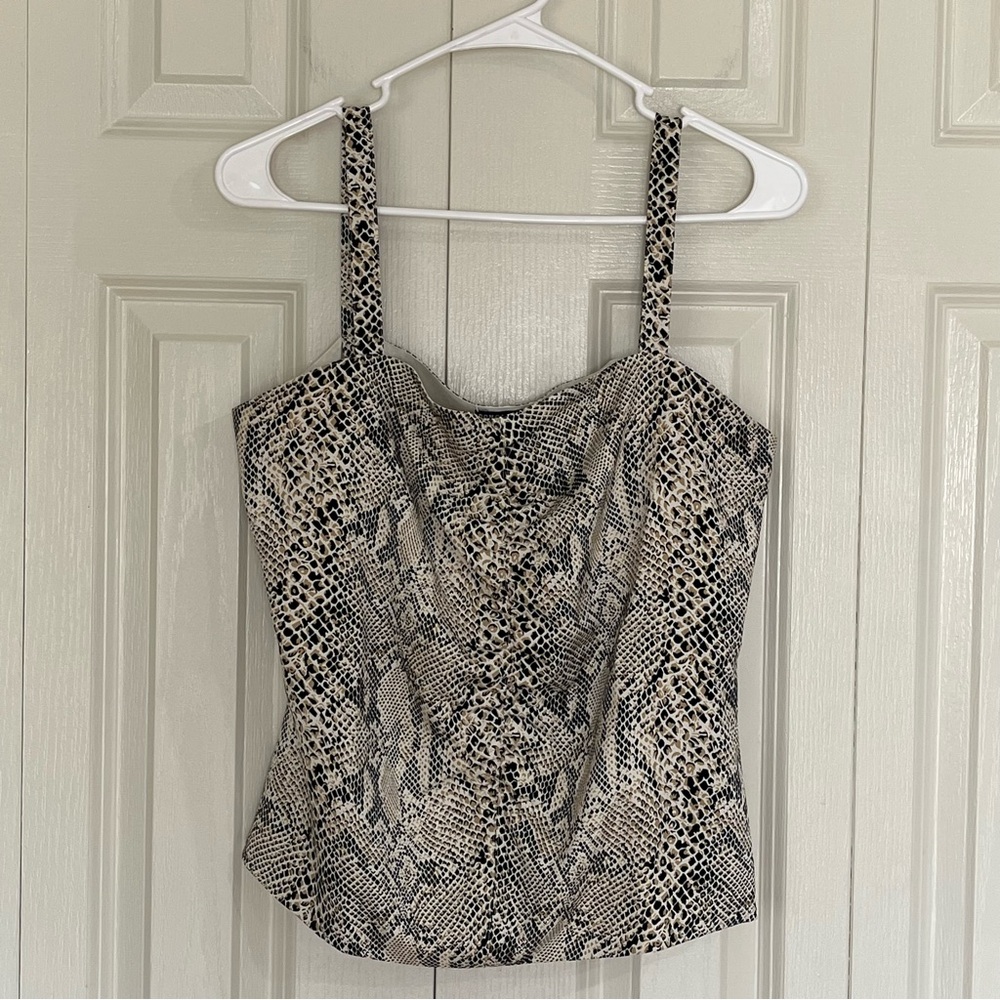 Doncaster Python Print Silk Cami Zip Side Beige And Black Size 8